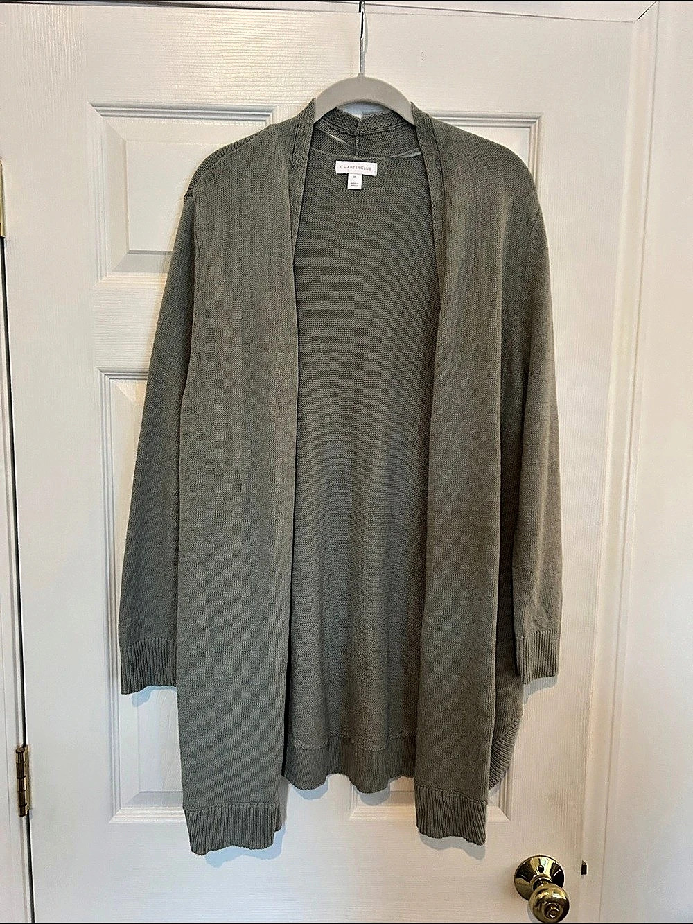 Charter Club Open Front Knit Cardigan in sage Green Size XL
